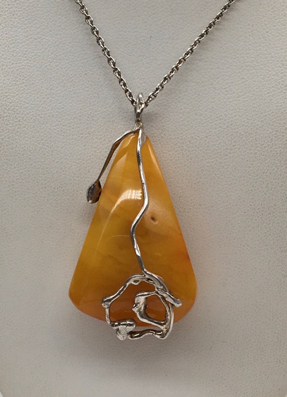 Antique Natural Yellow Amber Necklace, Raw Stone Y