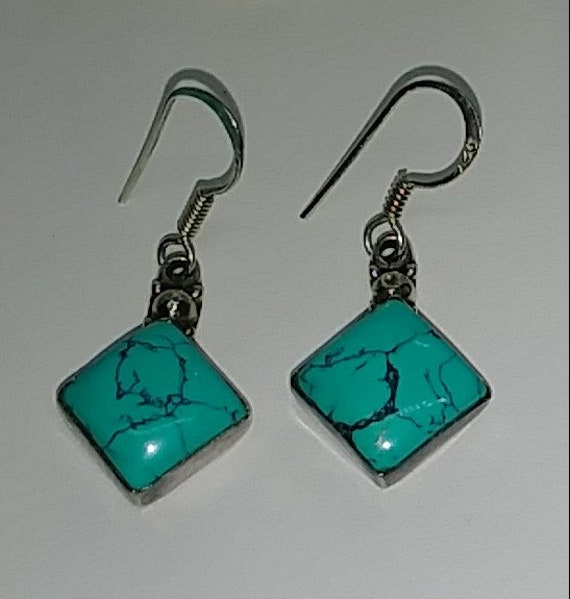 Vintage 925 sterling silver turquoise earrings - image 1