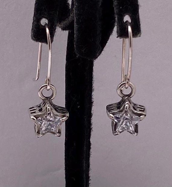 Silpada Sterling Silver Star Earrings Cubic Zirconia Dangle Earrings
