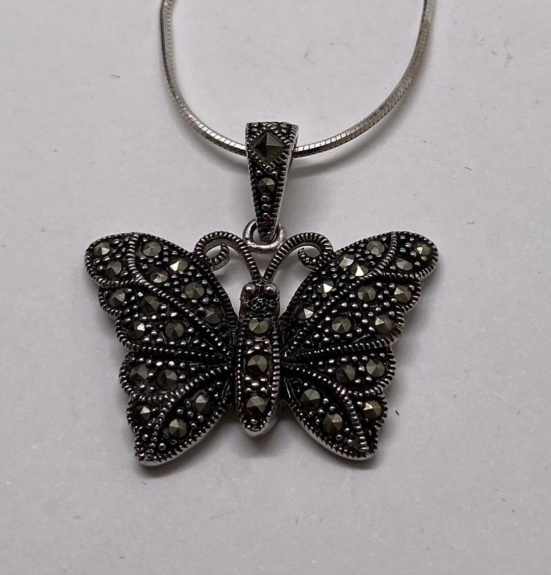 Vintage Art Deco Sterling Silver & Marcasite Pendant Necklace - Etsy