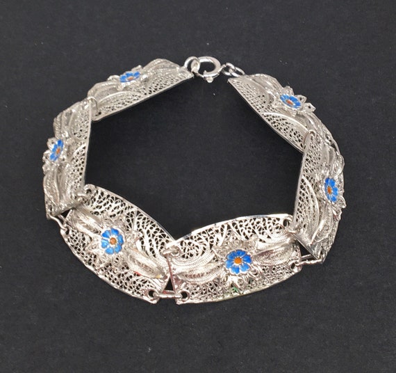 Vintage sterling enamel flower bracelet - image 1