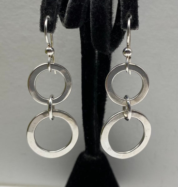 Sterling Silver Circle Drop Dangle Earrings - image 1