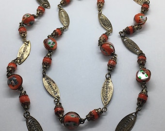 Antique Jewelry Art Deco Czech foil beads filigree necklace