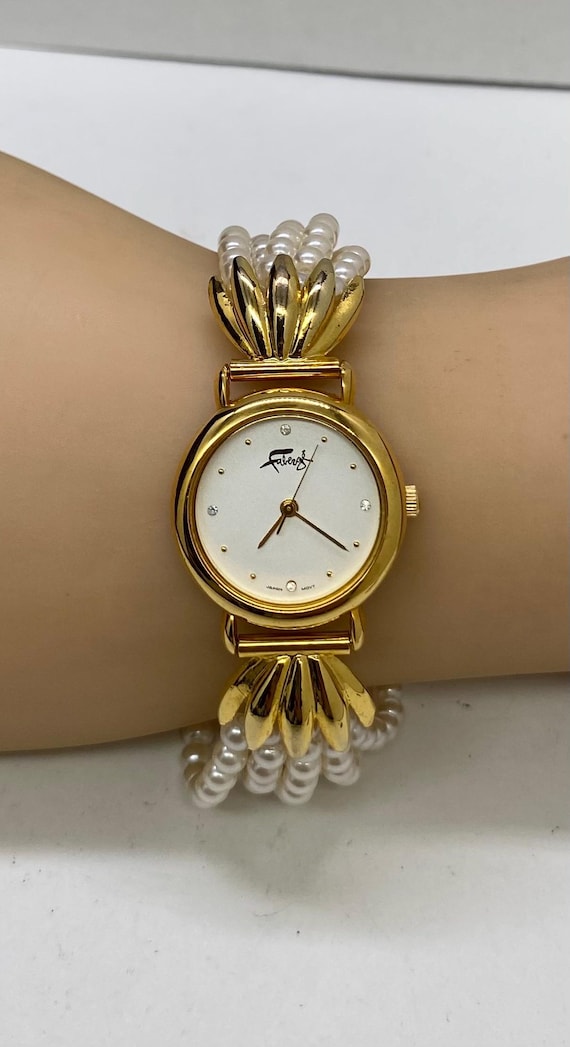 FABERGÉ RARE VINTAGE WOMEN\'S GOLD‑TONE PEARL‑BEADED QUARTZ WATCH – JAPAN MOVT Vintage Faberge Watch Woman main image 2