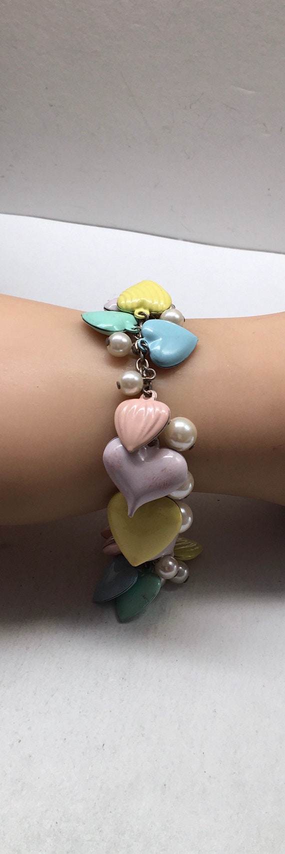 Vintage Multi Color Enamel Puffy Heart Charm Bracelet - Etsy