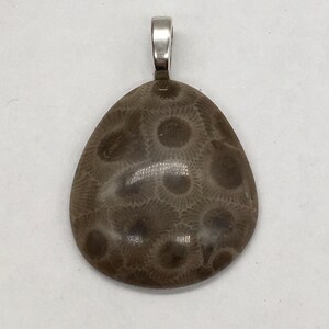Vintage Silver Tone Petoskey Stone Pendant