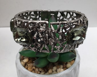 Vintage Art Deco Crystal Hidden Watch Bangle Bracelet, Peek A Boo Watch