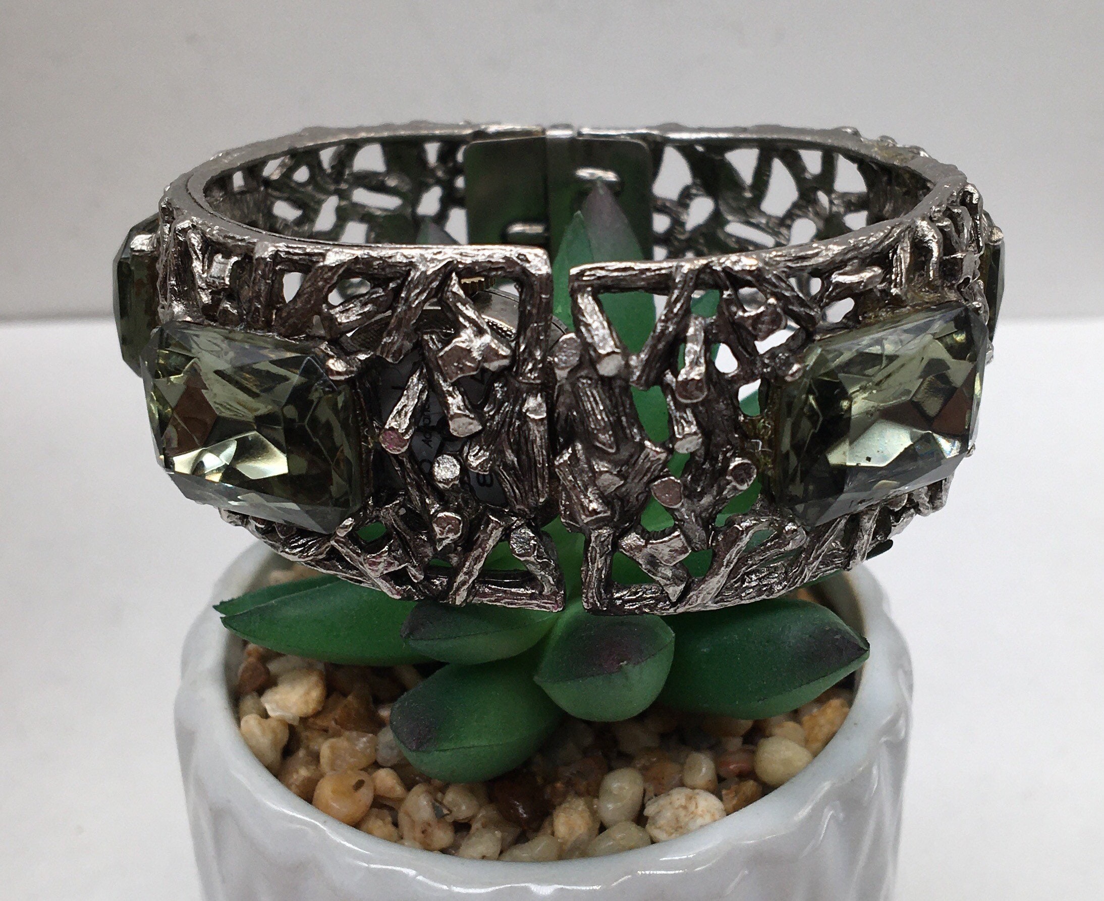 Vintage Art Deco Crystal Hidden Watch Bangle Bracelet, Peek  display picture 1