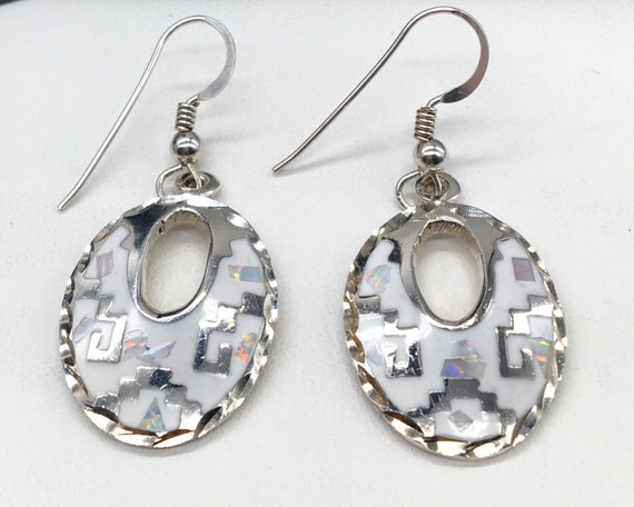 Vintage sterling opal inlay dangle earrings