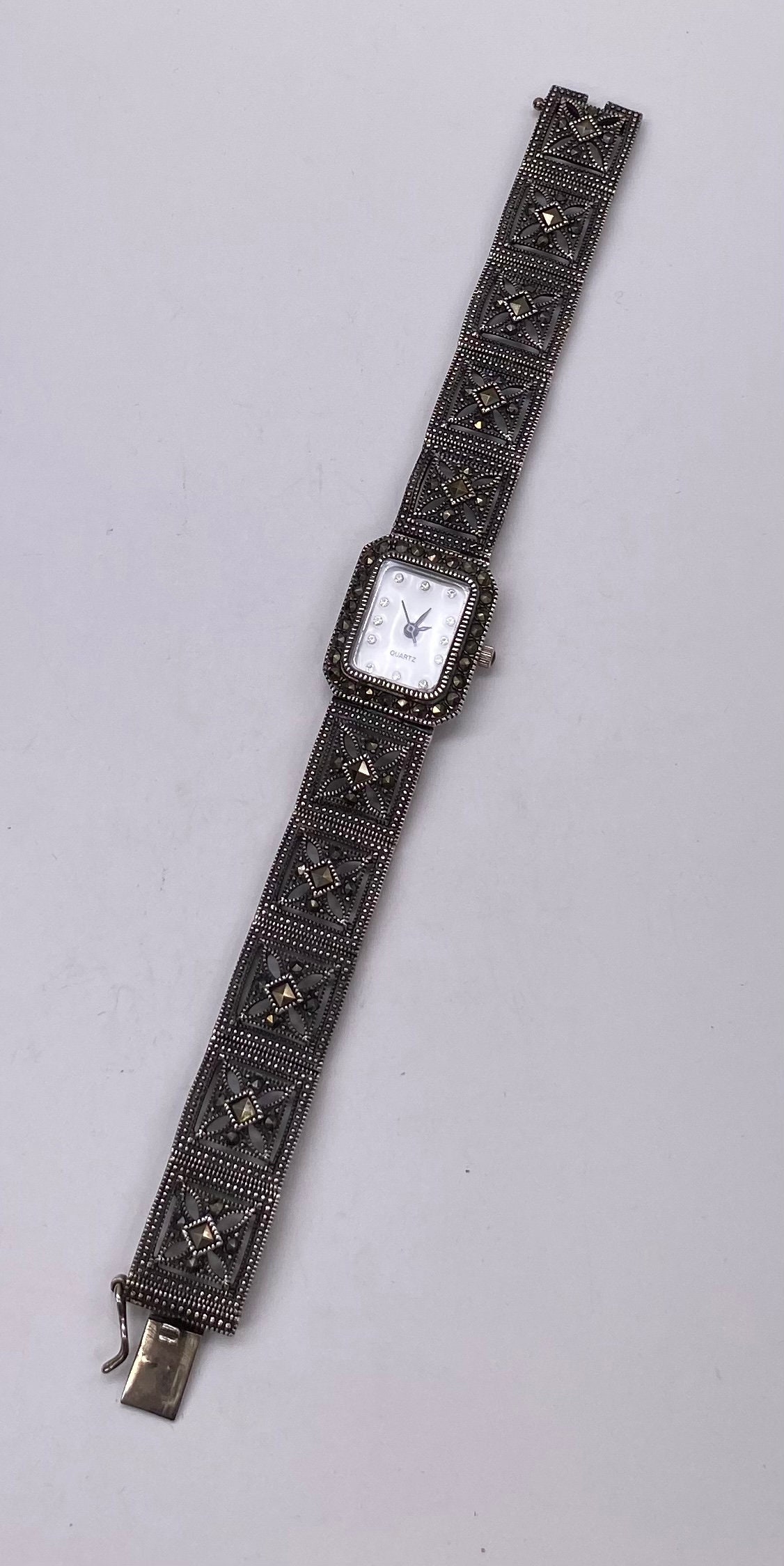 Sterling Silver 925 Ladies Marcasite Watch Bracelet AS IS Needs Battery Vtg Deco s-l400.jpg main image 3