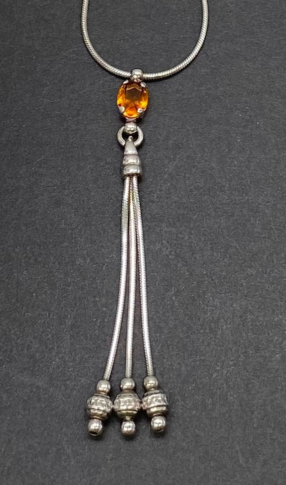 Sterling Silver Citrine Tassel Pendant Necklace - image 3