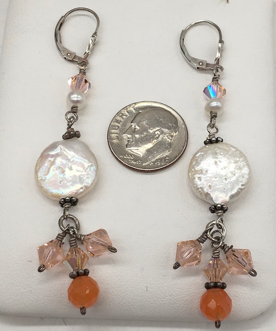 Vintage sterling baroque pearl dangle earrings - image 2