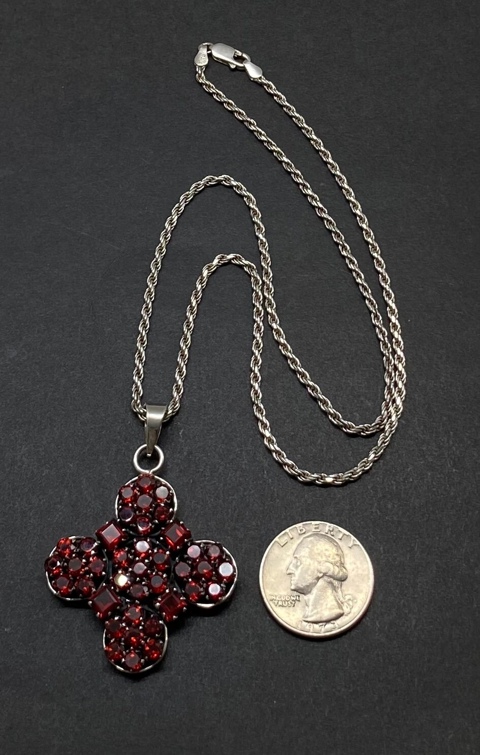 Vintage Sterling Silver Red Garnet Cluster Cross Pendant Necklace - Etsy