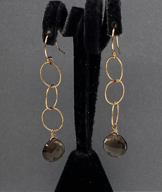 Vintage 14k Gold Filled Smoky Quartz Teardrop Earr