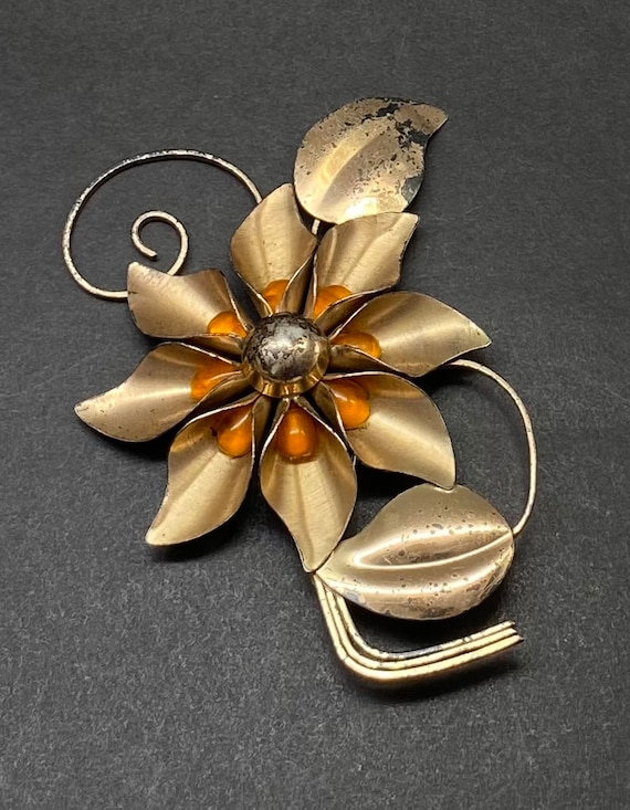 Broche Vintage Argent Et Ambre, Décor Feuillage - Belle Pièce D'occasion