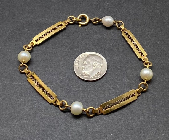 Vintage Art Deco 12k Gold Filled Pearl Bracelet - image 2