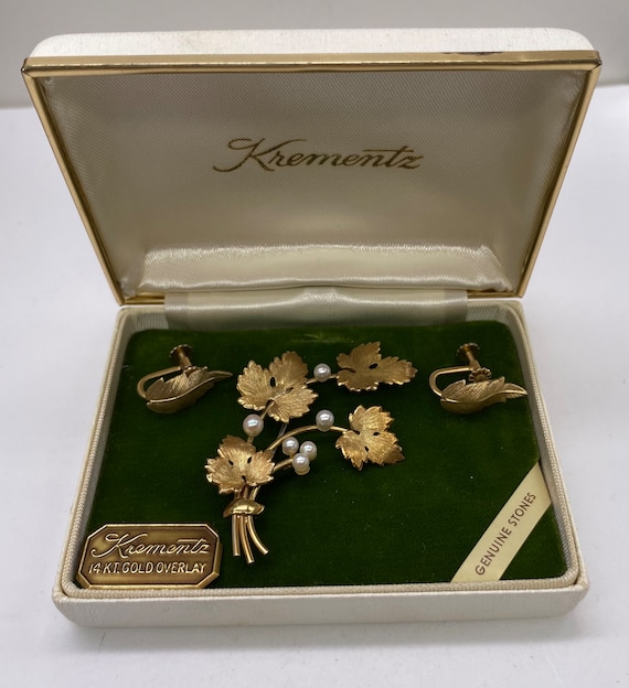 Krementz 14K Overlay Genuine Pearl Brooch Screw Ba