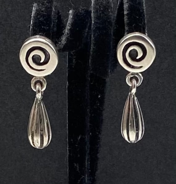 Vintage Sterling Silver Modernist Spiral Teardrop 