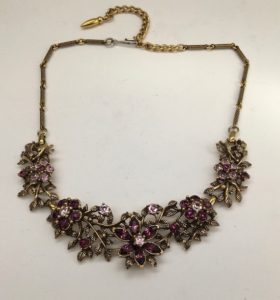 Vintage Coro Purple Rhinestone Necklace - image 3