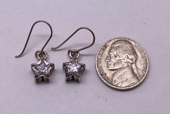 Silpada Sterling Silver Star Earrings Cubic Zirconia Dangle Earrings View 2