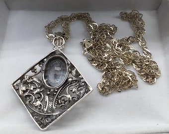 Vintage Mystic Topaz Pendant Necklace Sterling Silver