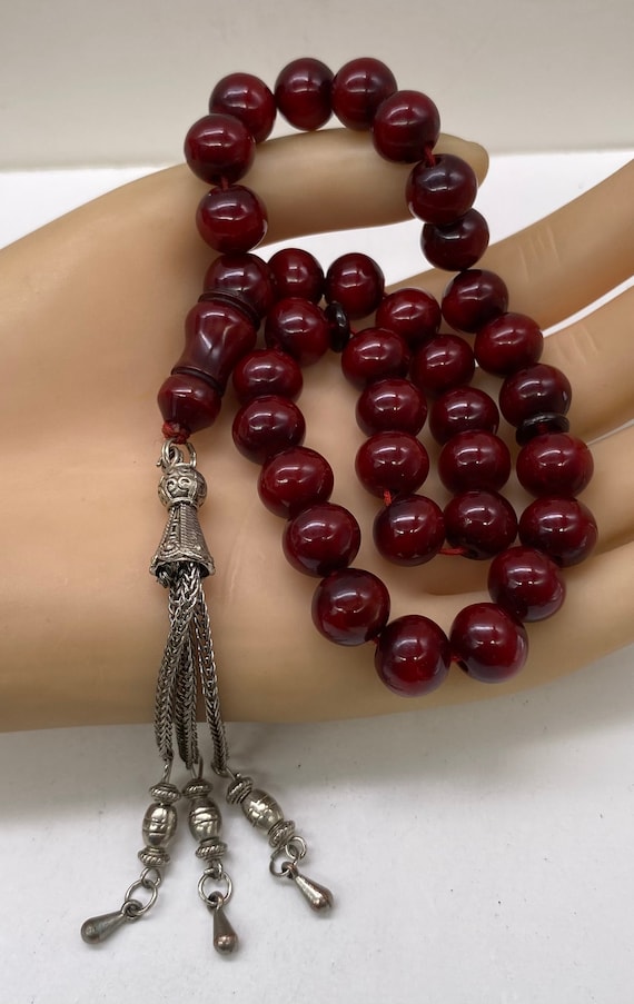 Antique Cherry Bakelite Prayer Beads Marble