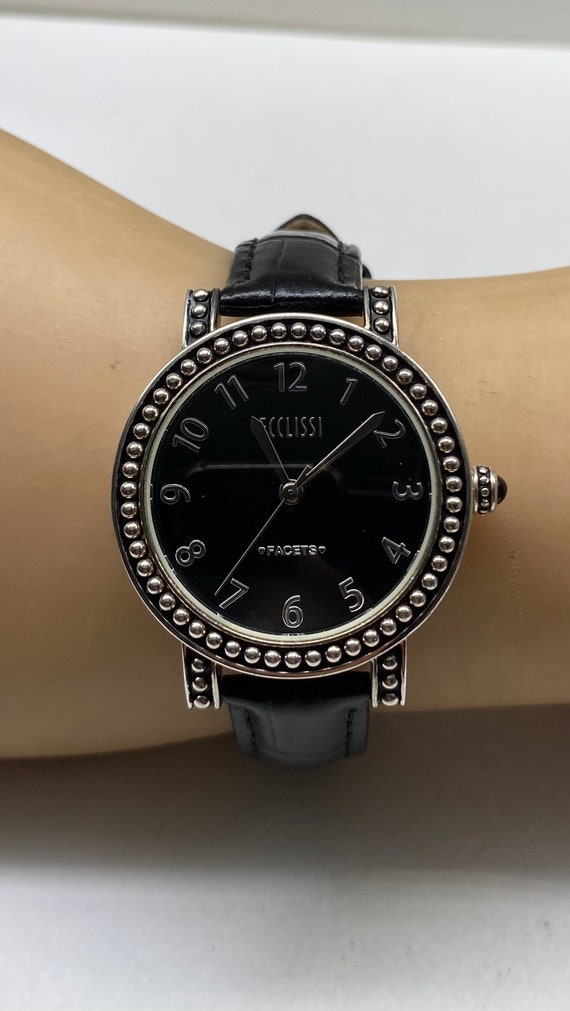 Ecclissi Facets Ball Bead SS Leather Watch