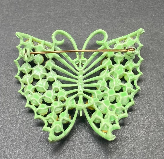 Vintage Green Butterfly Brooch with Rhinestone Cr… - image 4