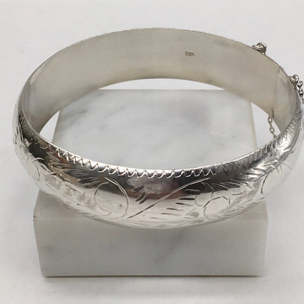 Vintage Sterling Etched Bangle Bracelet