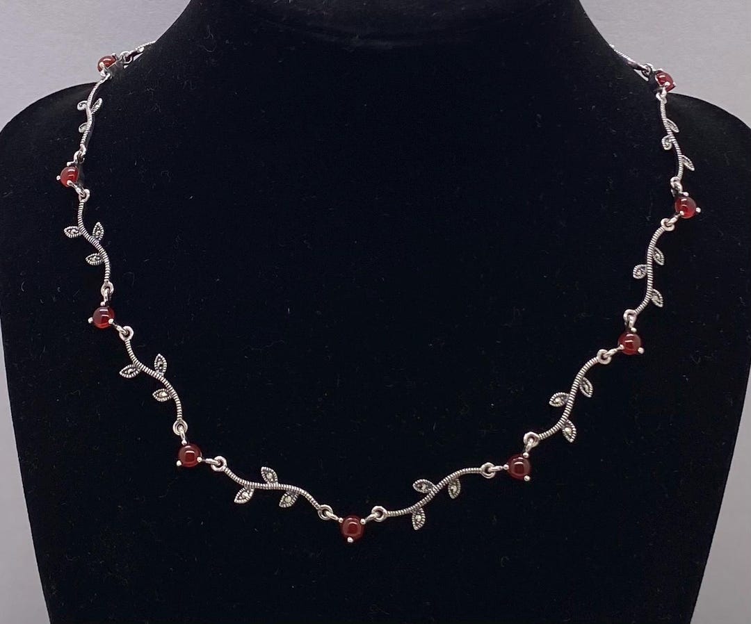 Vintage Art Deco Sterling Silver Marcasite & Carnelian Branch Choker ...