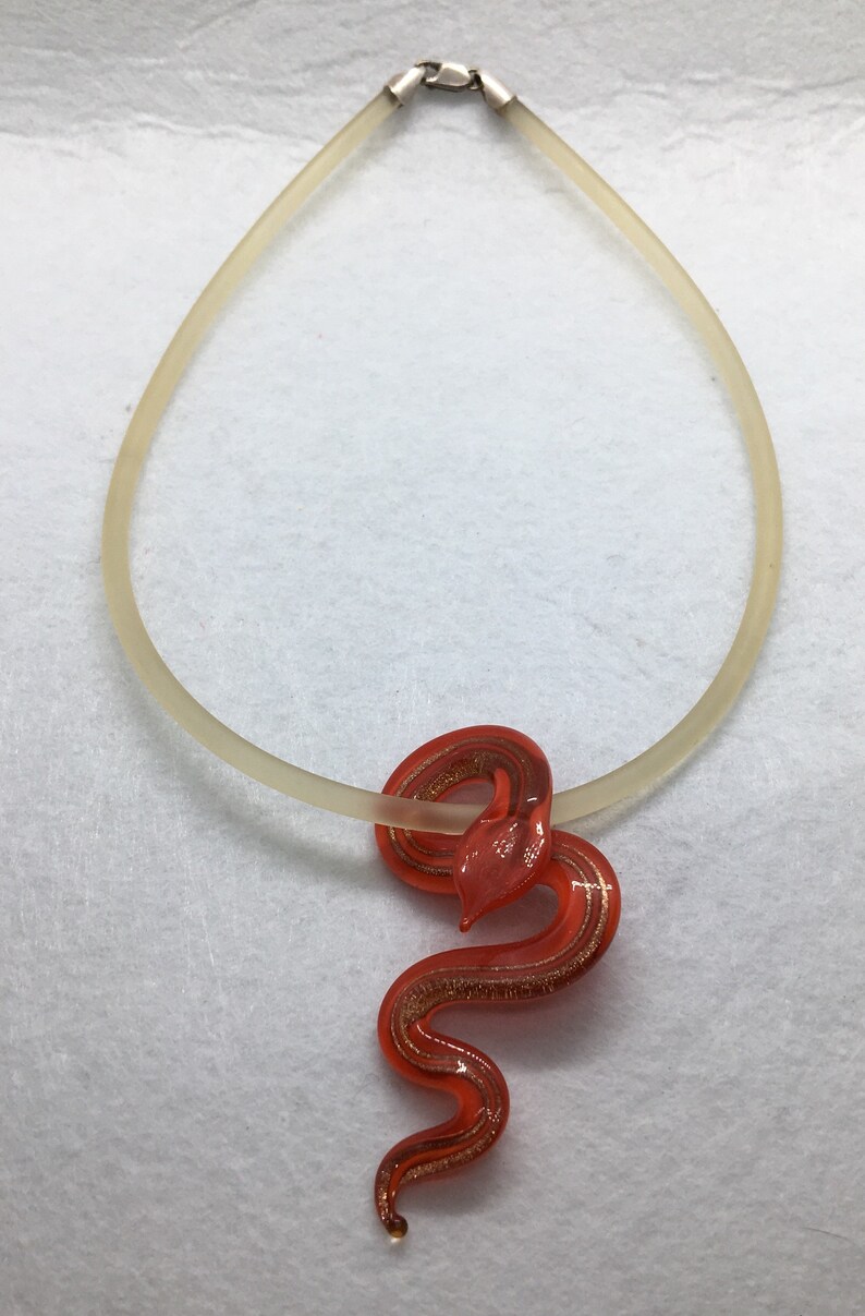 Vintage hand blown glass snake pendant necklace