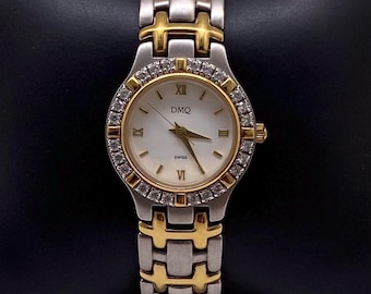 Vintage DMQ Swiss Watch Two Tone Crystal Bezel Women display picture 1