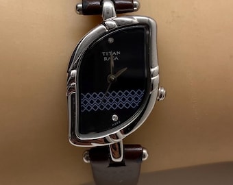 Titan Raga Ladies Watch Unique Rectangular Black Dial Case Stainless Hands Titan Titan Raga Black Dial Black Leather Strap Analog Watch  main image 4