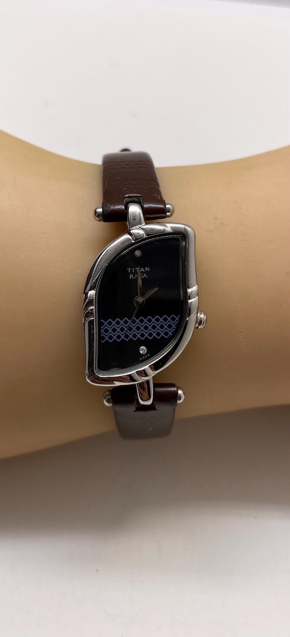 Titan Raga Ladies Watch Unique Rectangular Black Dial Case Stainless Hands Titan Raga Blue Dial Quartz 2104SAA India Women main image 4