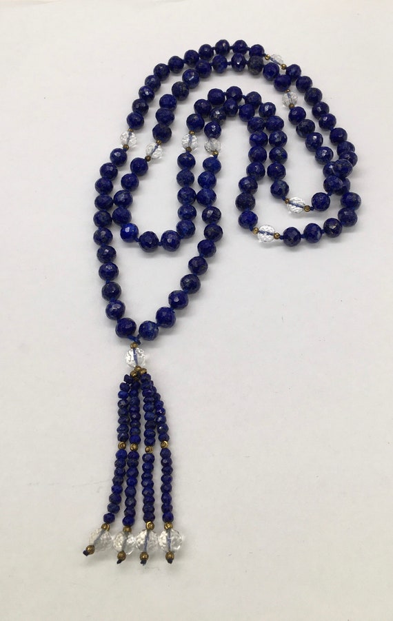 Vintage Blue Lapis Lazuli Faceted Bead Necklace - image 4