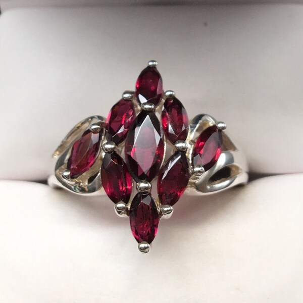 Sterling Silver Garnet Cluster Ring Size 10