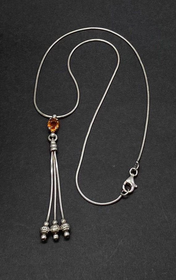 Sterling Silver Citrine Tassel Pendant Necklace - image 1
