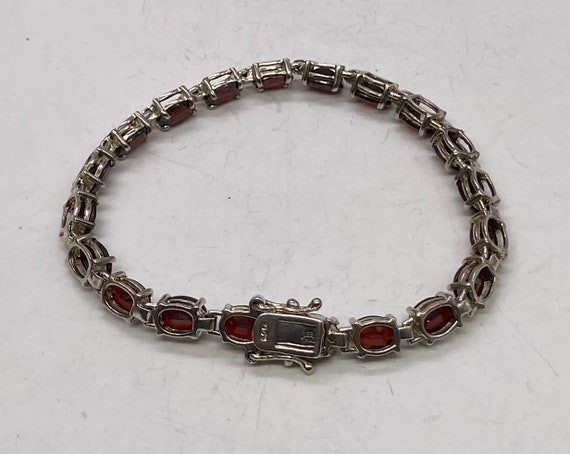 Vintage Sterling Silver Garnet Tennis Bracelet - image 4