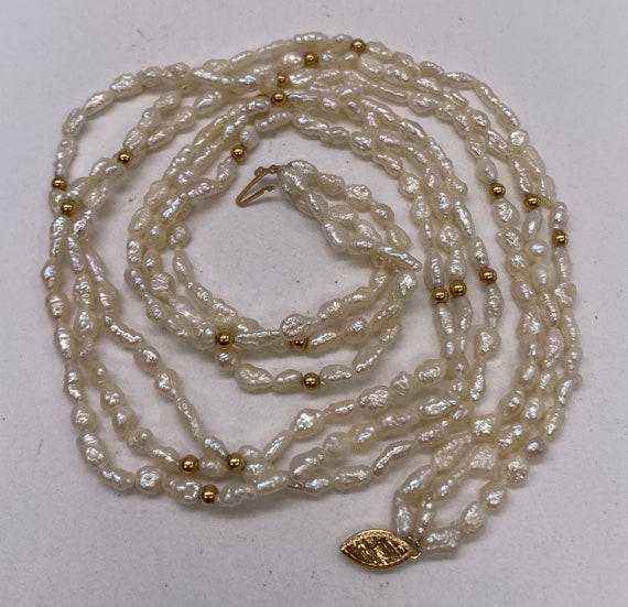 Vintage 14k Gold Multi Strand Pearl Necklace - image 1