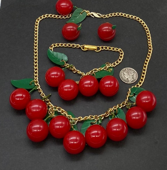 Antique Bakelite Celluloid Art Deco Red Cherries … - image 3