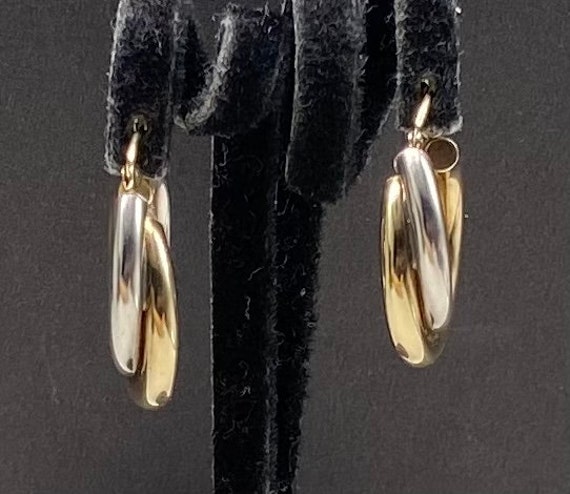 Vintage Sterling & 14k Gold Twist Hoop Earrings - image 1