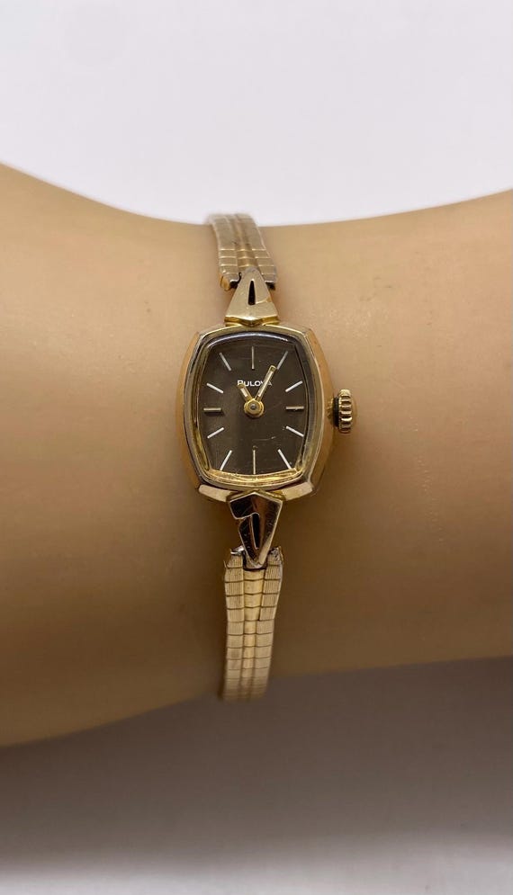 Vintage Bulova 10k Gold Filled Watch Swiss Mechanical Brown Dial Ladies Watch View 2