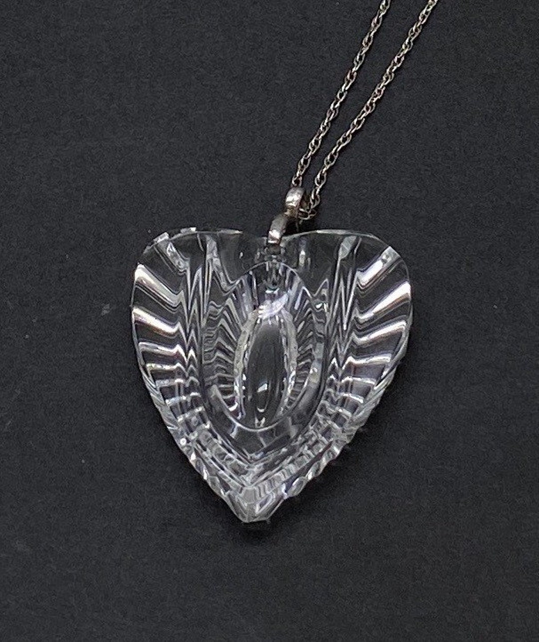 Vintage Waterford Crystal Heart Pendant Sterling Silver Bale and Chain 