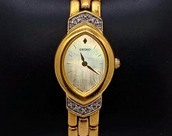 Vintage Classic Seiko Watch Gold Plated with Diamond Accent Women’s Watch