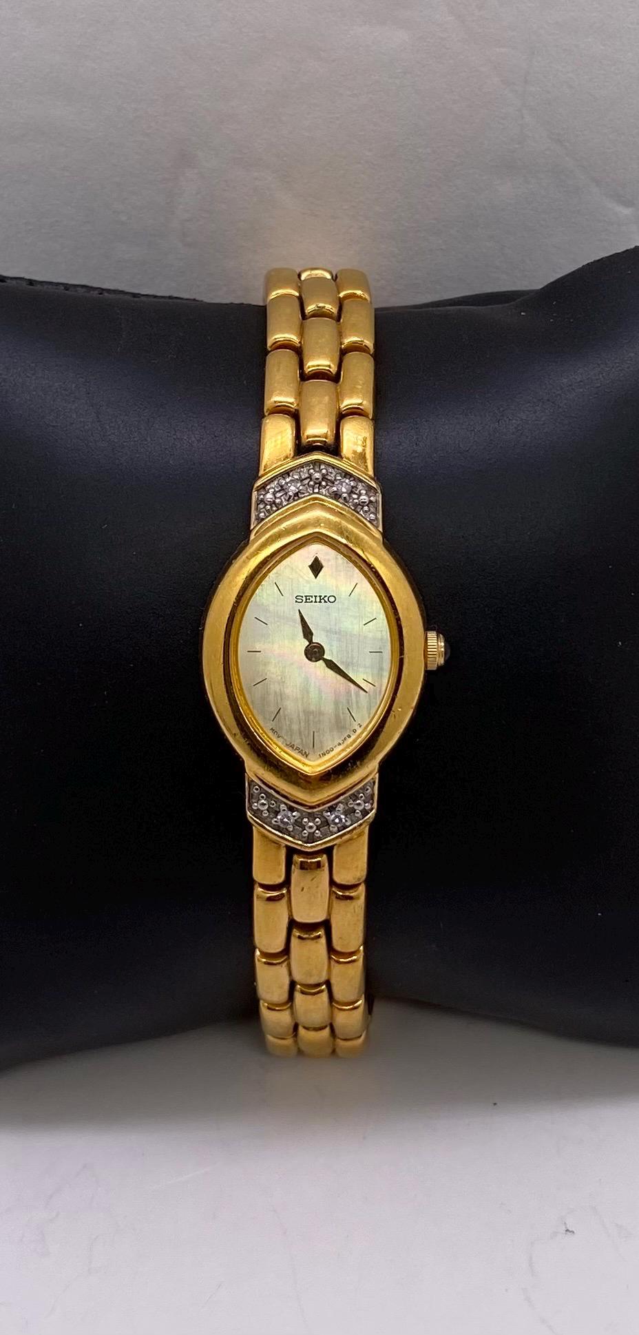 Seiko Diamond Rare Luxury Ladies Watch Silver Dial Gold Plated Bracelet Case Seiko Exceline Mother of Pearl “RUBY” – Circa 1990 ❌SOLD  main image 3