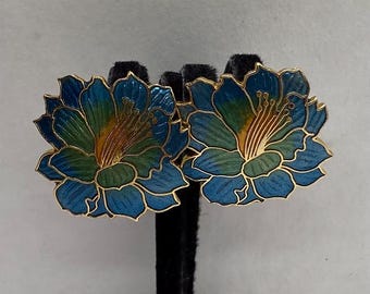 Vintage Jewelry Gold Tone Flower Enamel Cloisonné Stud Earrings