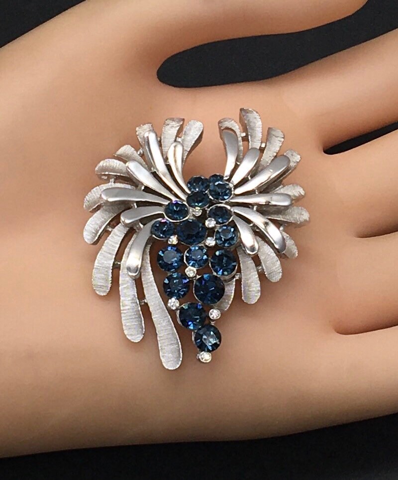Crown Trifari Brooch Midnight Blue Rhinestone Art Deco Brooch - Etsy