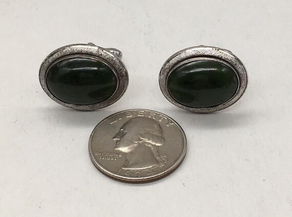 Vintage Sterling Silver Jade Anson Cufflinks - image 2