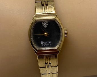 Vintage Bulova Diamond Watch Gold Plated Classic Women display picture 1