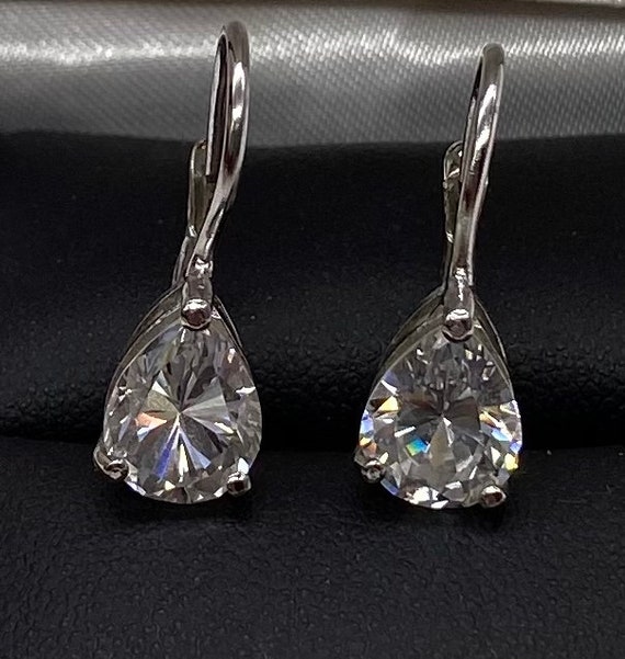 Sterling Silver Cubic Zirconia Pear Shape Cut Dro… - image 1